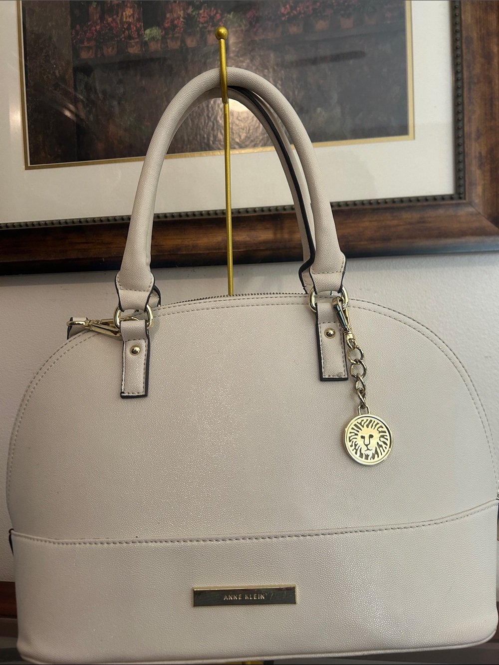 Anne Klein Light Cream Dome Satchel with Gold Charm